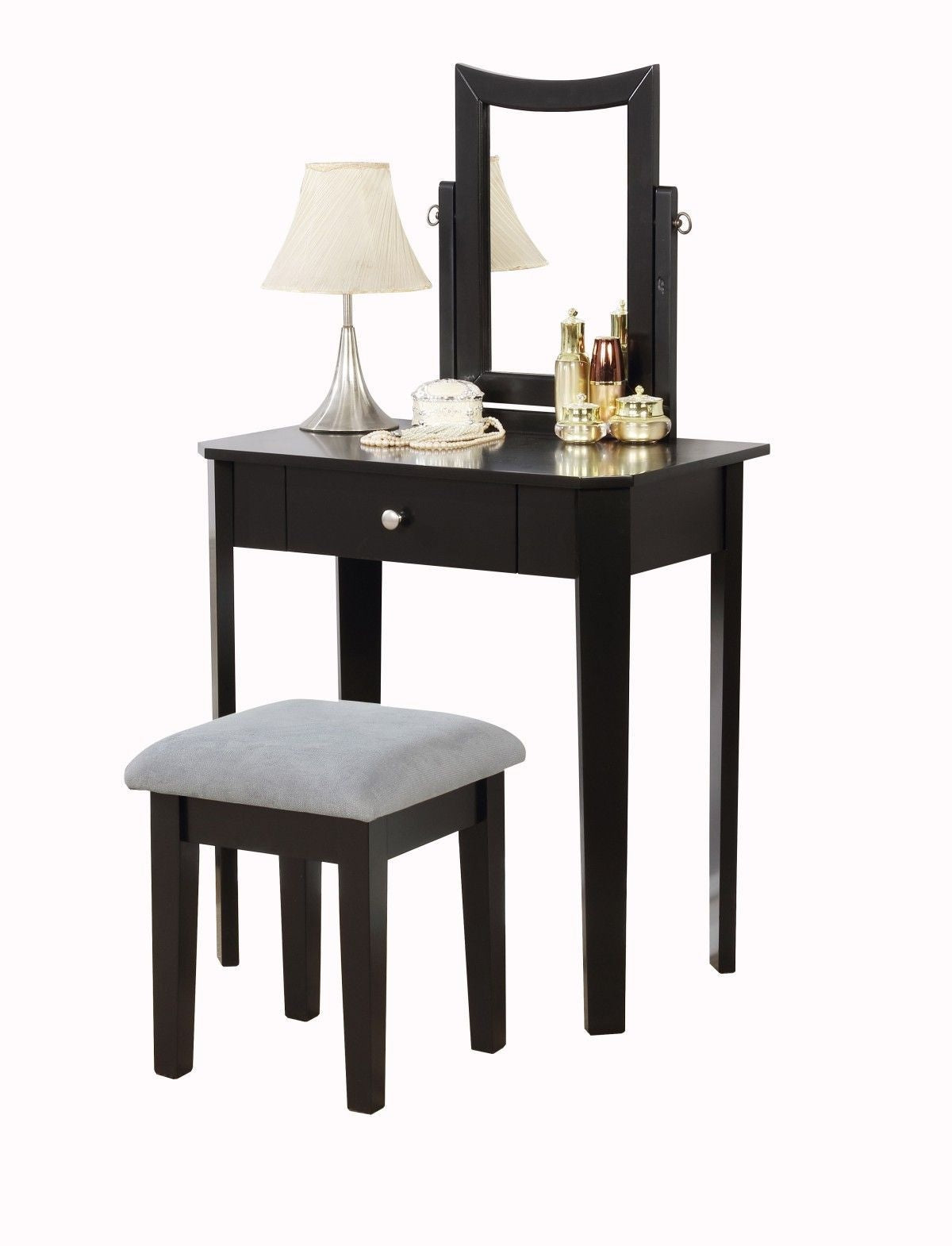 Celah 1-Drawer Black Dressing Table Makeup Vanity Set with Stool and Mirror P8D5 - product image 2