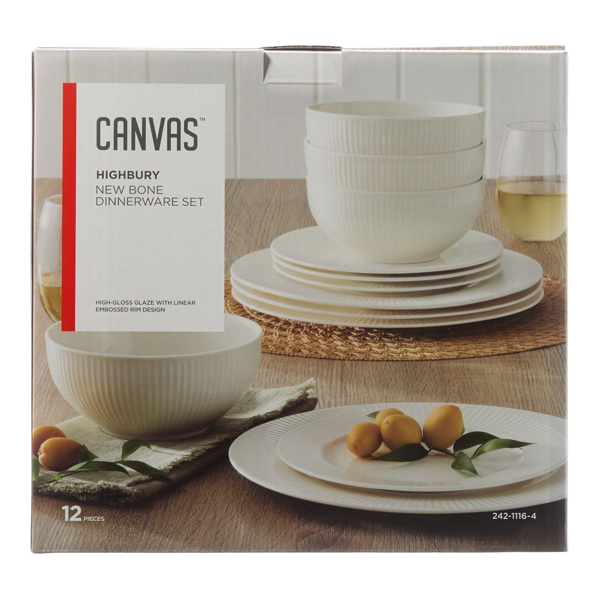 Highbury Ribbed New Bone Dinnerware Set, Serves 4, 12-pc, White K9B0 - product image 3