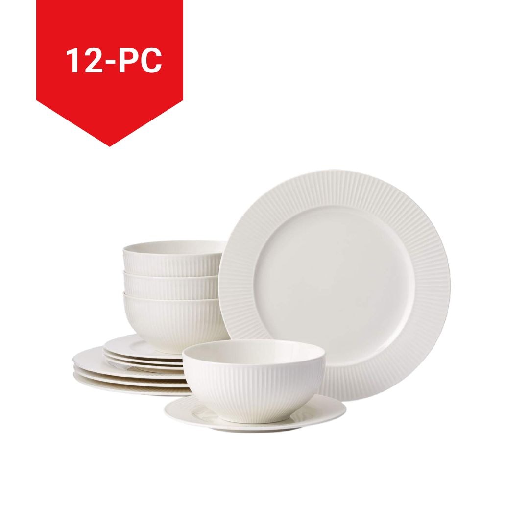 Highbury Ribbed New Bone Dinnerware Set, Serves 4, 12-pc, White K9B0 - product image 5