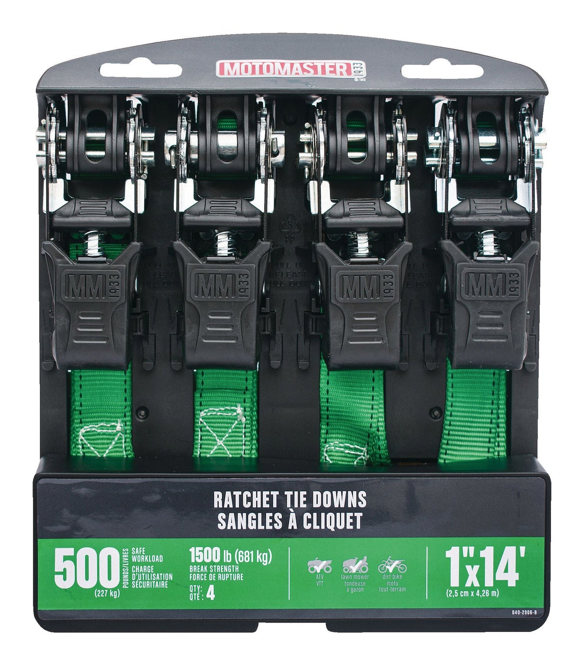 1,500-lb Padded Ratchet Tie Down Straps, 1-in x 14-ft, 4-pk X2F7 - product image 5