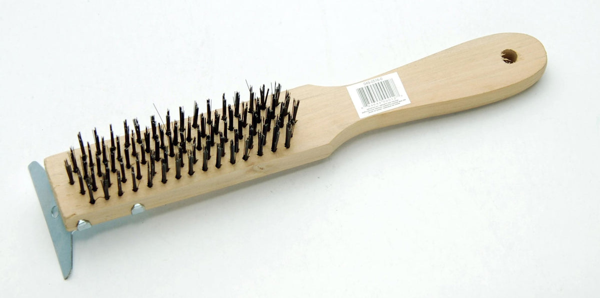 Wooden 5-Row Carbon Steel Wire Brush with Metal Scraper, Cleans/Removes Paint, Rust & Dirt K0M9 - product image 1