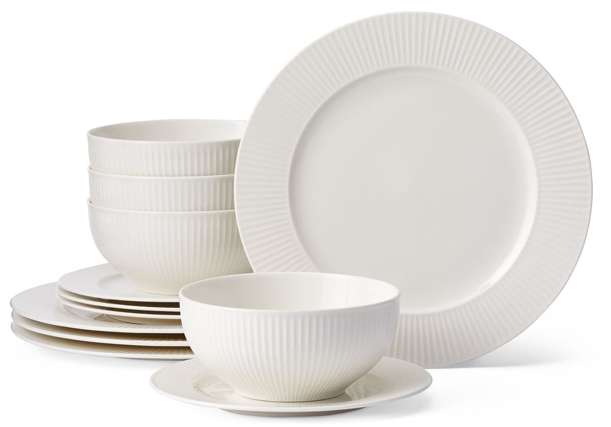 Highbury Ribbed New Bone Dinnerware Set, Serves 4, 12-pc, White K9B0 - product image 1
