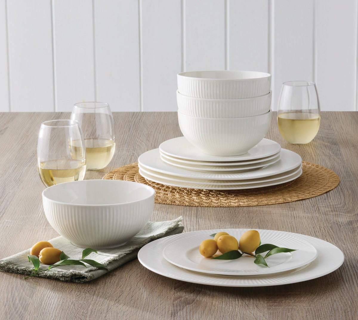 Highbury Ribbed New Bone Dinnerware Set, Serves 4, 12-pc, White K9B0 - product image 6