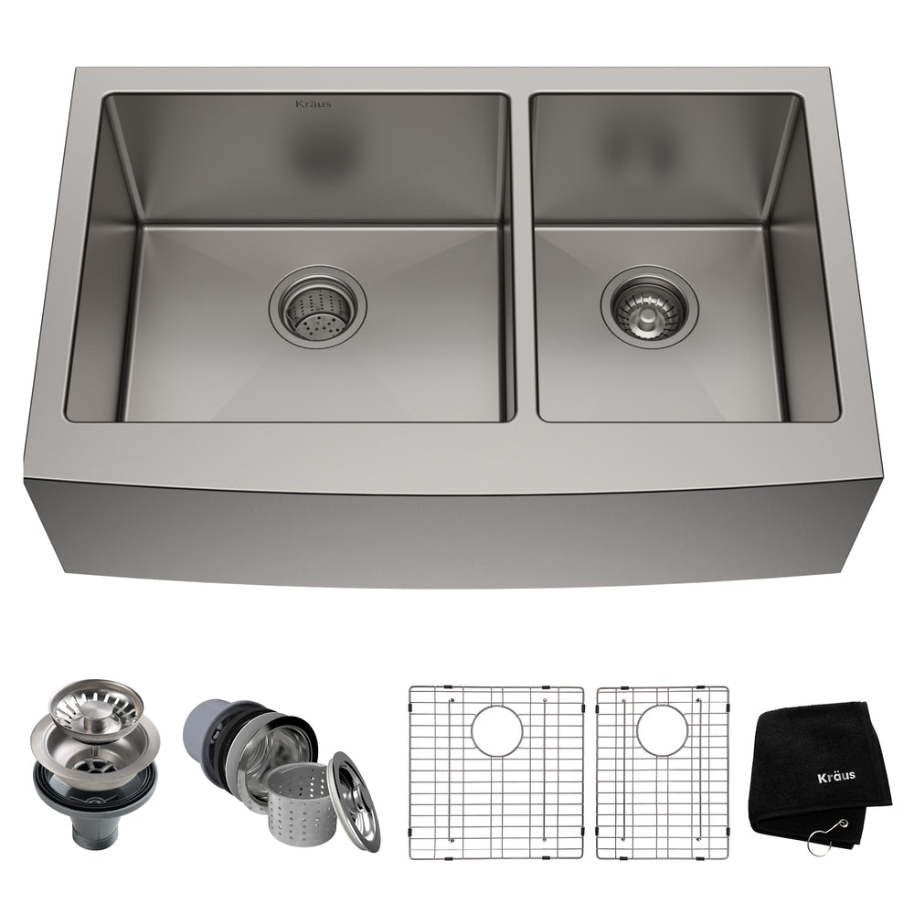 Standard PRO Apron Front Farmhouse Stainless Steel Double Bowl Kitchen Sink, 33x21x10-in M7O2 - product image 1