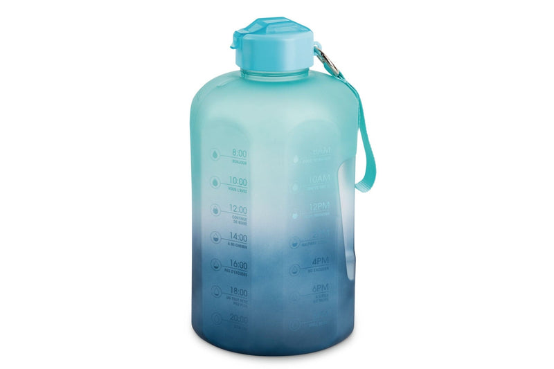 Motivational Water Bottle, 3.7 L, Jumbo-Size, Ombre Blue, with Leakproof Lid I0R8