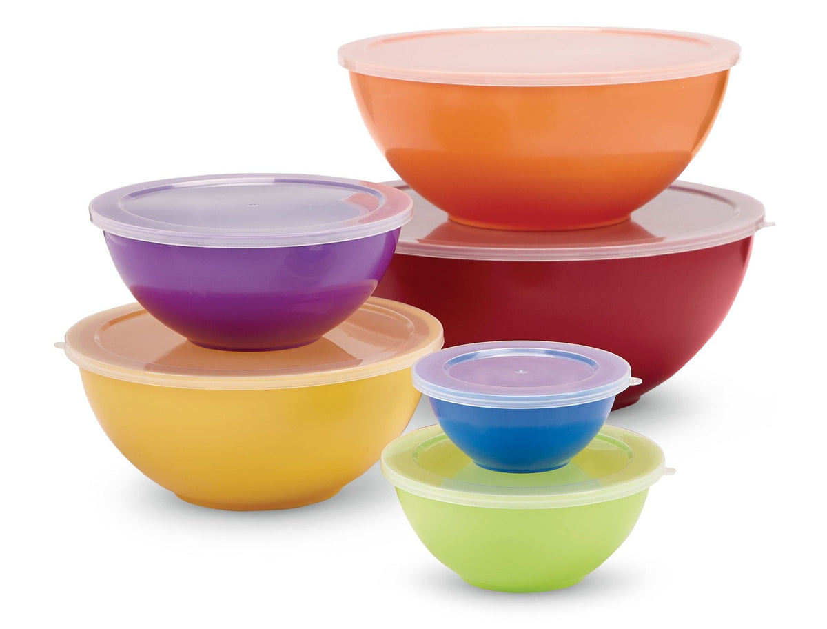 Plastic Mixing Bowl Set with Lids, Assorted Sizes, 6-pk W2S3 - product image 1