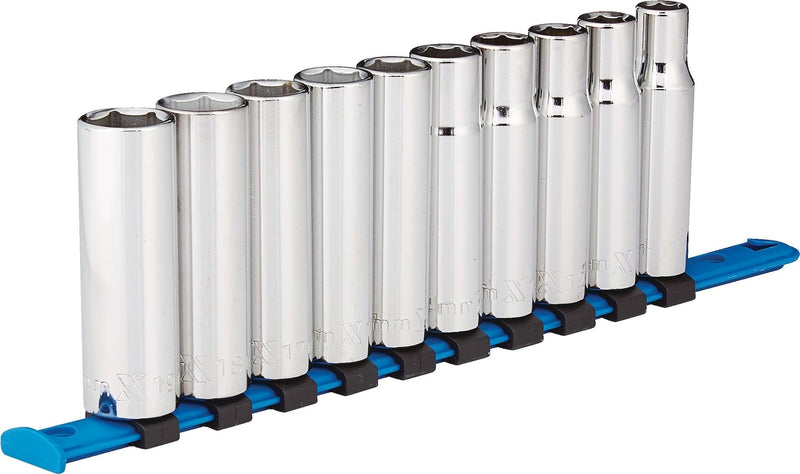 1/2-in Drive 6 Pt. Deep Socket Set, Metric, Nickel-Chrome Plating, 10-pc M8B8