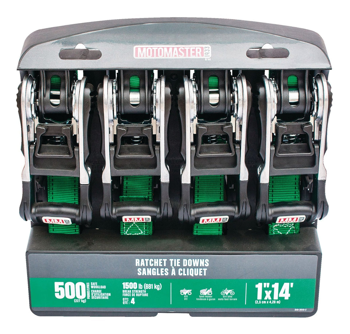 1,500-lb Ratchet Tie Down, with Padded D-Handle, 1-in x 14-ft, 4-pk, Green I3K3 - product image 4