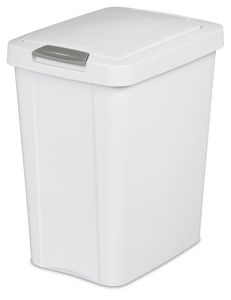 Plastic Rectangular Springloaded Touch Top Garbage Can, White, 28-L V8B4